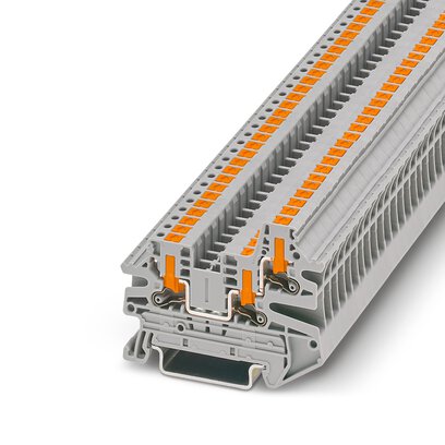 Phoenix Contact Multi-Conductor Terminal Block; PTV 2.5-TWIN ; 20A; 600V; 1-Level; #26 - #12; Push-In - Horizontal Entry Connection; Gray